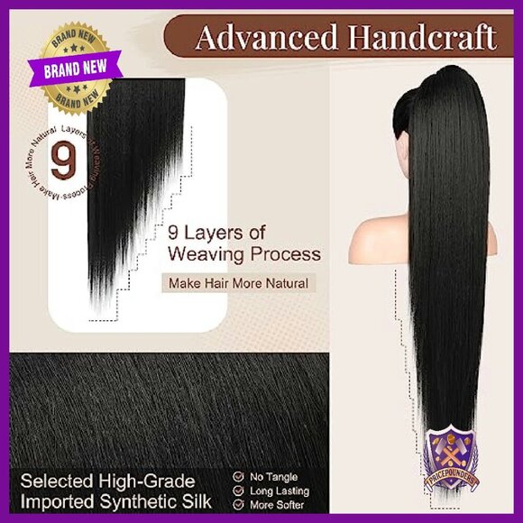 36 Inch Long Straight Synthetic Ponytail Extension Clip In Hairpiece main image 4